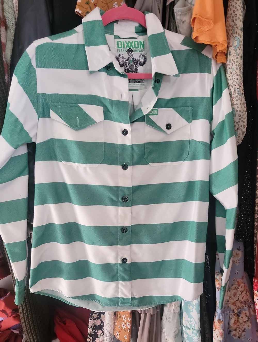 DIXXON Green and White Striped Button-Down